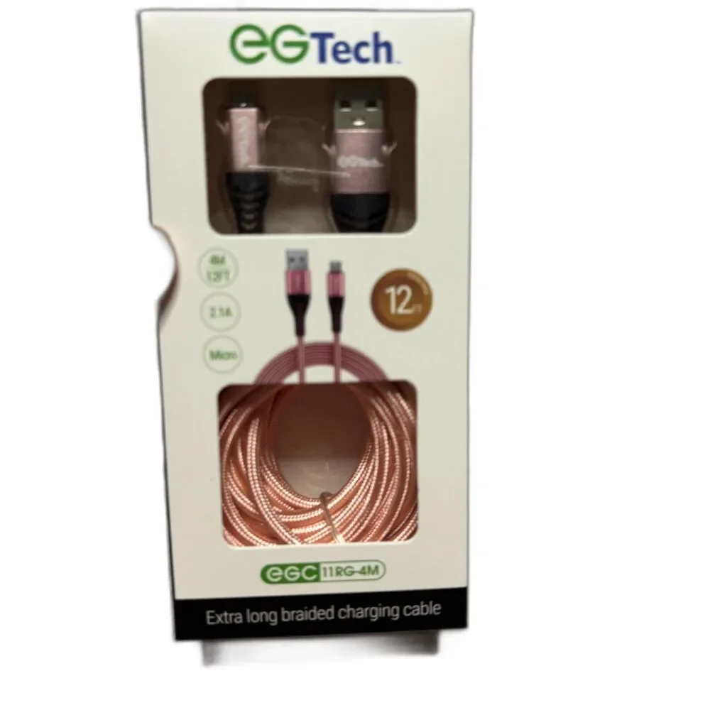 EGTech NWT 12 Foot Rose Gold Braided USB to Micro Charging Chord
